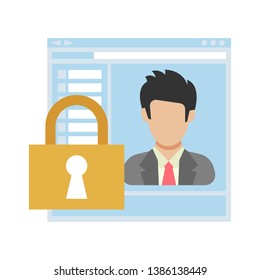 Access. Closed access to the site with personal data of a businessman. People icon in flat style. Vector illustration