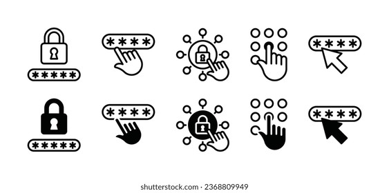 Access code thin line icons. Internet privacy data protection. Protect personal information. Security digital information. Data management technology security. Vector illustration