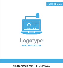 Access, Computer, Hardware, Key, Laptop Blue Solid Logo Template. Place for Tagline. Vector Icon Template background