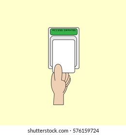 Access control card, Key card touch on a station or dock for checking authentication. vector design.