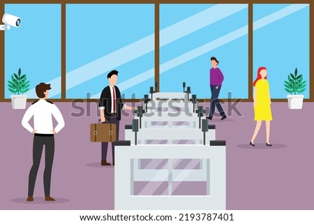 Access control equipment. Magnetic card access turnstiles 2d vector illustration concept for banner, website, illustration, landing page, flyer, etc.