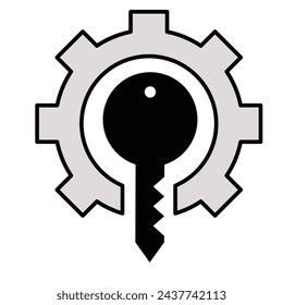 Access Control Icon (Unlock Potential). Gear and Key Icon (Unlocking Solutions). Key Component Icon (Essential for Function).Vector Editable Stroke.