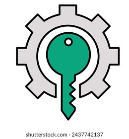 Access Control Icon (Unlock Potential). Gear and Key Icon (Unlocking Solutions). Key Component Icon (Essential for Function). Vector Editable Stroke.