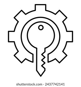 Access Control Icon (Unlock Potential). Gear and Key Icon (Unlocking Solutions). Key Component Icon (Essential for Function)