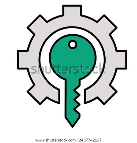 Access Control Icon (Unlock Potential). Gear and Key Icon (Unlocking Solutions). Key Component Icon (Essential for Function). Vector Editable Stroke.