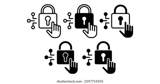 Access Control Icons Black and White Color Lock and Hand Illustrations Vector Design