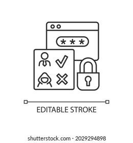 Access Control Linear Icon. Authorization. Selective Restriction. Prevent Unauthorized Operations. Thin Line Customizable Illustration. Contour Symbol. Vector Isolated Outline Drawing. Editable Stroke