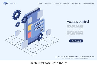 Access control, mobile phone protection, computer security flat 3d isometric vector concept illustration