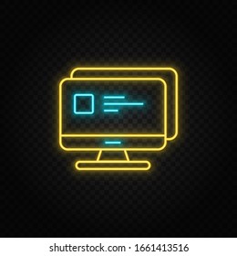 Access, control, monitor. Blue and yellow neon vector icon. Transparent background