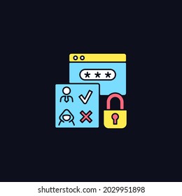 Access control RGB color icon for dark theme. Selective restriction. Prevent unauthorized operations. Isolated vector illustration on night mode background. Simple filled line drawing on black