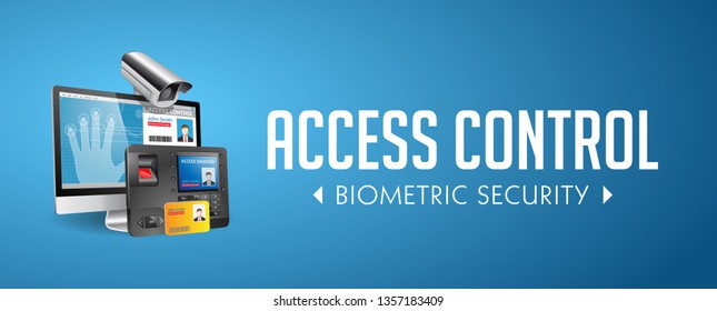 Access control system - fingerprint scanner and Mifare proximity reader - website banner concept - biometric security  