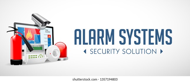 Access control system - Fire Alarm, Security system, Alarm zones, Security zones concept - website banner