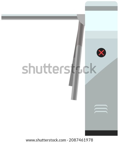 Access control turnstile, protecting tripod isolated on white background. Device for restricting passage of people installed in checkpoint. Equipment with magnetic pickup, tourniquet, turnstile