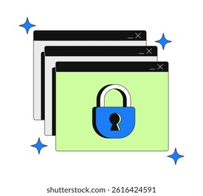 Access denied 2D onboarding ui illustration. Security, privacy, user data protection. Sparkles browser windows popups with padlock cartoon concept isolated on white. Flat abstract vector metaphor