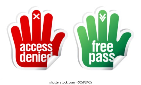Access denied and free pass stickers set