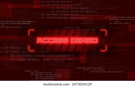 Access denied. Hacked system or cyber attack. Warning on the screen. Vector illustration.