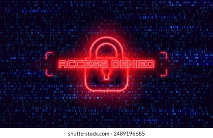 Access denied. Hacked system or cyber attack. Warning on the screen. Vector illustration.