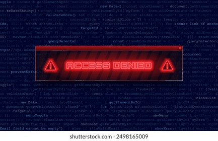Access denied. Hacked system or cyber attack. Warning on the screen. Vector illustration.