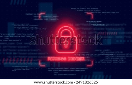 Access denied. Hacked system or cyber attack. Warning on the screen. Vector illustration.