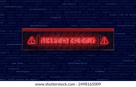 Access denied. Hacked system or cyber attack. Warning on the screen. Vector illustration.