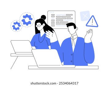 Acceso denegado a Ilustraciones vectoriales de dibujos animados aislados. Colegas que obtienen acceso denegado a las notificaciones, tecnología de TI moderna, fallo de software profesional, dibujos animados de Vector de errores de aplicación.