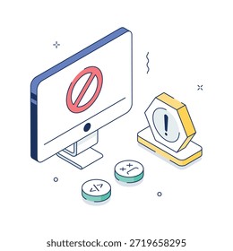 Access denied or restricted page error for website, concept isometric illustration