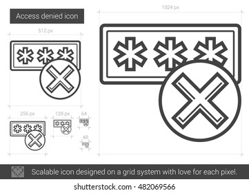 Access denied vector line icon isolated on white background. Access denied line icon for infographic, website or app. Scalable icon designed on a grid system.