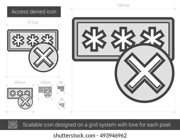 Access denied vector line icon isolated on white background. Access denied line icon for infographic, website or app. Scalable icon designed on a grid system.