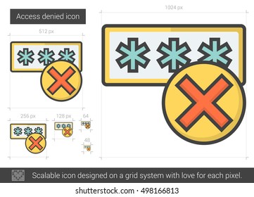 Acceso denegado icono de línea vectorial aislado en fondo blanco. Acceso denegado icono de línea para infografía, sitio web o aplicación. Icono escalable diseñado en un sistema de cuadrícula.