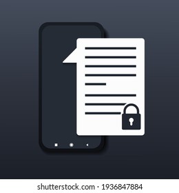 Access document files locked on the smartphone. Confidential documents with private key permission. Illustration vector