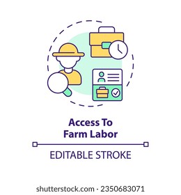 Access to farm labor multi color concept icon. Peak season. Migrant worker. Agriculture industry. Workforce management. Round shape line illustration. Abstract idea. Graphic design. Easy to use