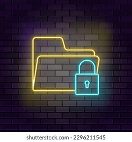 Access folder lock icon brick wall and dark background.