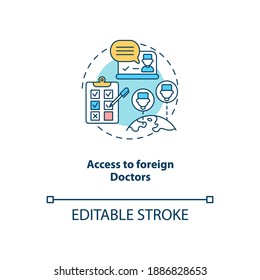 Access to foreign doctors concept icon. Telemedical consultation step. International medical system. Treatment idea thin line illustration. Vector isolated outline RGB color drawing. Editable stroke