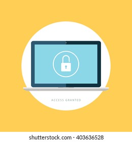 Access granted icon. Data protection sign. Internet security symbol. Flat vector illustration.
