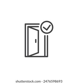 Access Granted line icon. linear style sign for mobile concept and web design. Open door with a checkmark outline vector icon. Symbol, logo illustration. Vector graphics