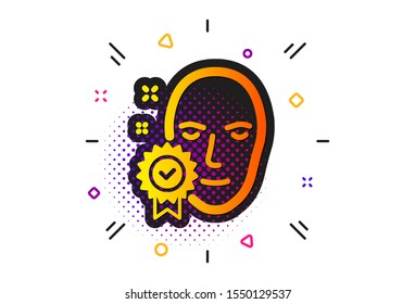 Access granted sign. Halftone circles pattern. Face verified icon. Facial identification success symbol. Classic flat face verified icon. Vector