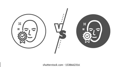 Access granted sign. Versus concept. Face verified line icon. Facial identification success symbol. Line vs classic face verified icon. Vector