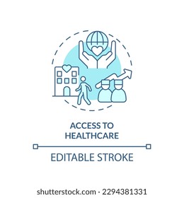 Access to healthcare turquoise concept icon. Providing medical service. Patient support. Social determinant of health abstract idea thin line illustration. Isolated outline drawing. Editable stroke