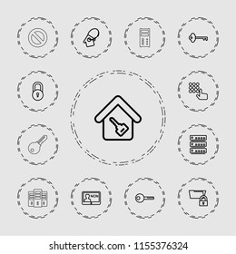 Access icon. collection of 13 access outline icons such as lock, hand on atm, server, folder protection, home key, key, home key tag. editable access icons for web and mobile.