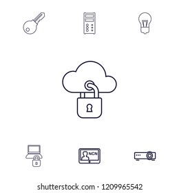 Access icon. collection of 7 access outline icons such as badge, router, key, keyhole, cloud protection, server. editable access icons for web and mobile.