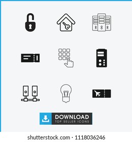 Access icon. collection of 9 access filled and outline icons such as ticket, server, home key, lock, hand on atm. editable access icons for web and mobile.