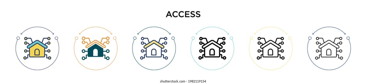 Icono de acceso en el estilo relleno, delgado, contorno y trazo. Ilustración vectorial de dos diseños de iconos vectoriales de acceso en color y negro para móviles, ui, web