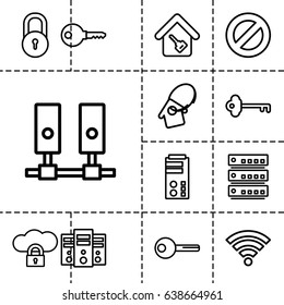 Access icon. set of 13 outline accessicons such as lock, home key, key, home key tag, wi-fi, server, cloud protection