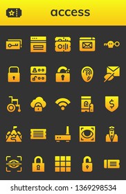 access icon set. 26 filled access icons.  Simple modern icons about  - Key, Ticket, Web, Website, Lock, Access, Unlocked, Fingerprint, Hidden, Wheelchair, Security, Wifi signal