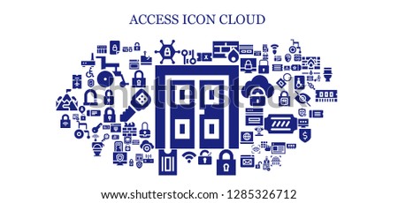 access icon set. 93 filled access icons. Simple modern icons about  - Double door, Encryption, Locked, Vpn, Ticket, Firewall, Unlocked, Lock, Wifi signal, Plane ticket, Data table
