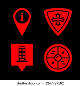 access icon set about building pin, shield and information pin vector set