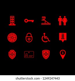 access icon set about building icon, id, padlock and information pin vector set