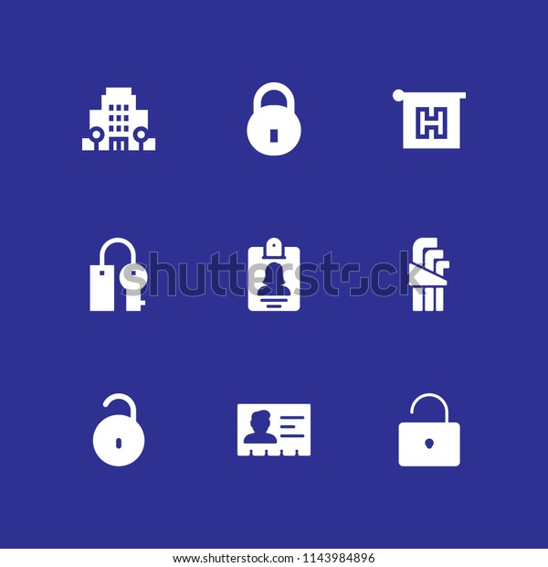 access icon set. open padlock, hotel and\
id card vector icon for graphic design and\
web