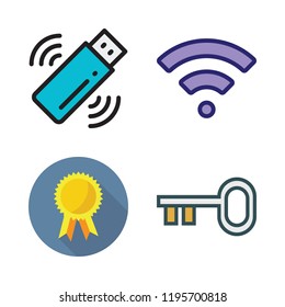 access icon set. vector set about wifi, key, badge and pendrive icons set.