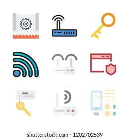 access icon set. vector set about router, diagram id, configuration and wifi icons set.